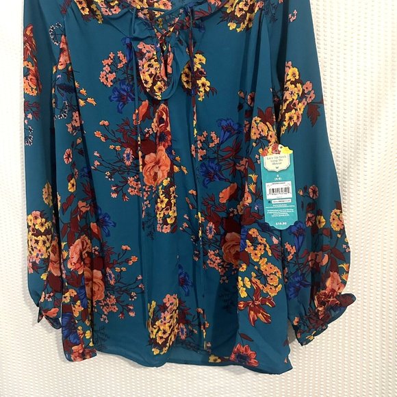 Pioneer Woman Lace Up Neck Long Sleeve Blouse - Picture 3 of 6